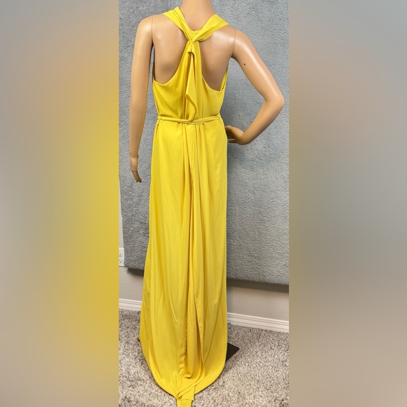 Halston Heritage Yellow Sleeveless Maxi Halter Dress/Gown Front Slit Size 2 - Picture 2 of 6